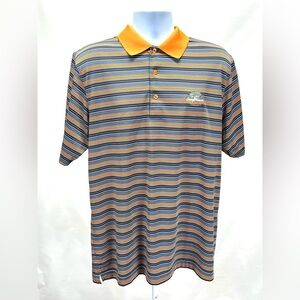 PAGE & TUTTLE Men’s Orange and gray stripe golf polo‎ size L.